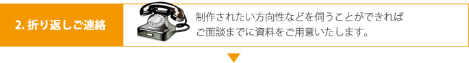 2.折り返しご連絡 制作されたい方向性などを伺うことができればご面談までに資料をご用意いたします。